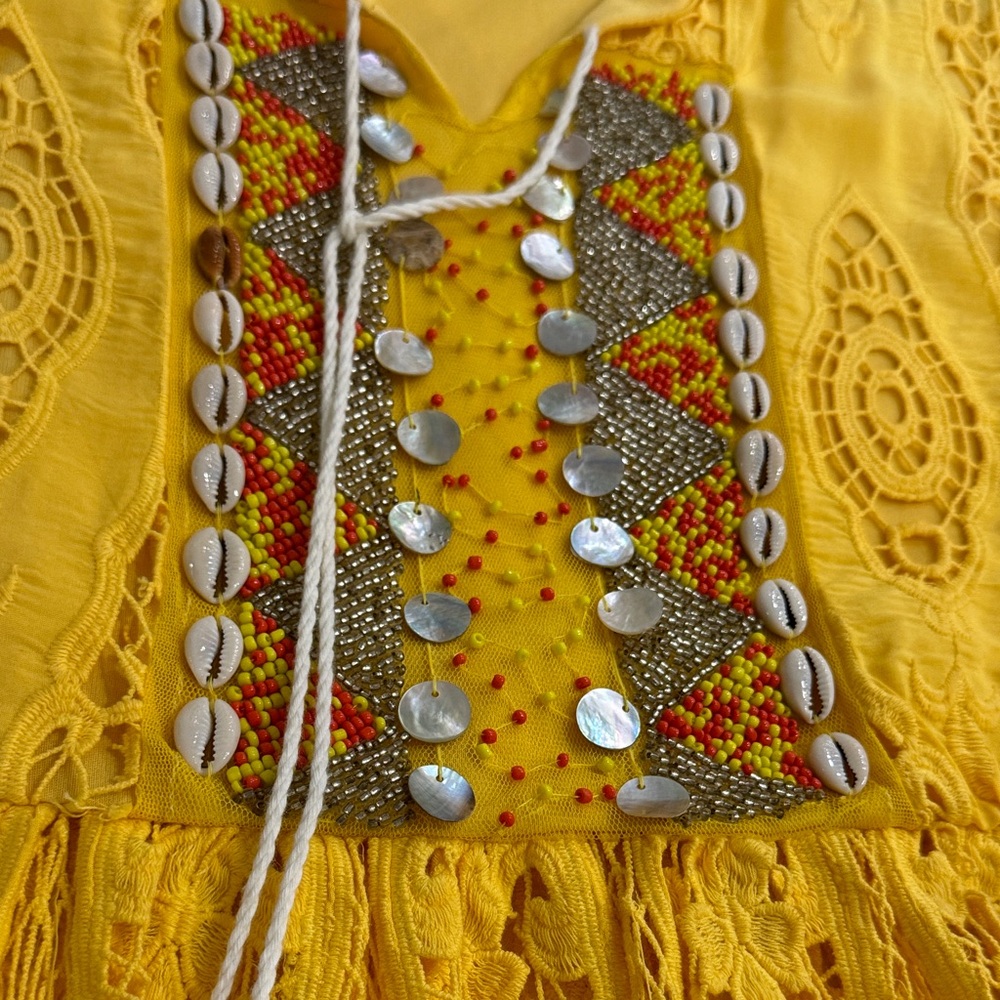 Sunny Yellow Kids Dress with Shell Accents